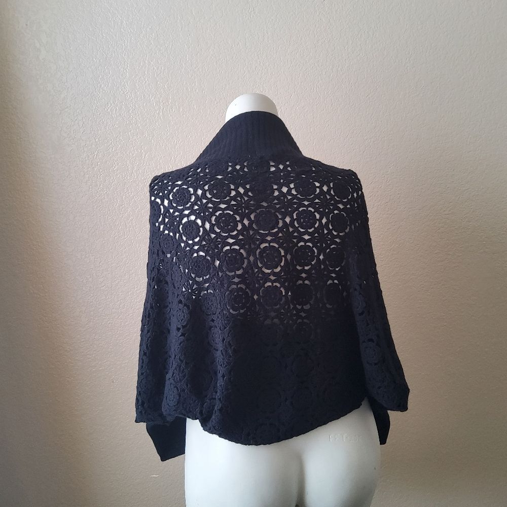 Y.a.r.n.s Chrochet Bolero Cardigan Crop Open Front Sweater Size S Black